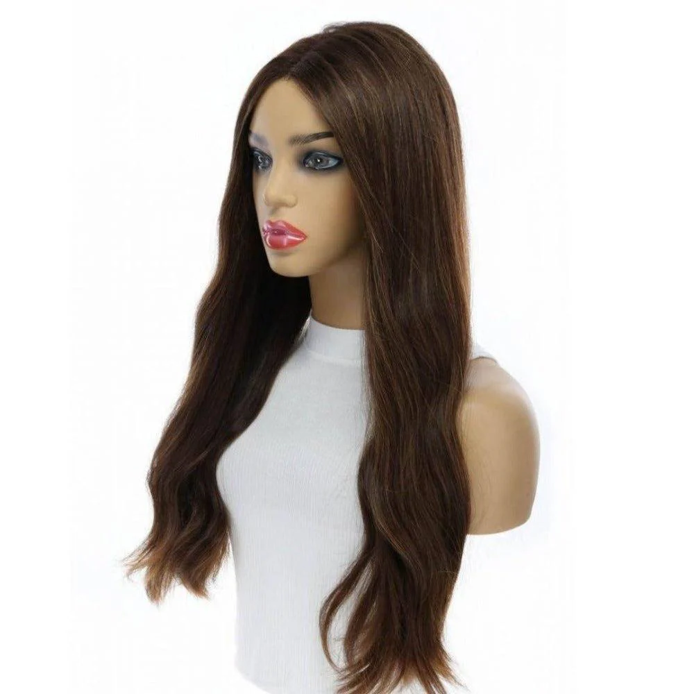 24" Divine Luxe Lace Top Wig #Medium Brown w/ Highlights - Image 4