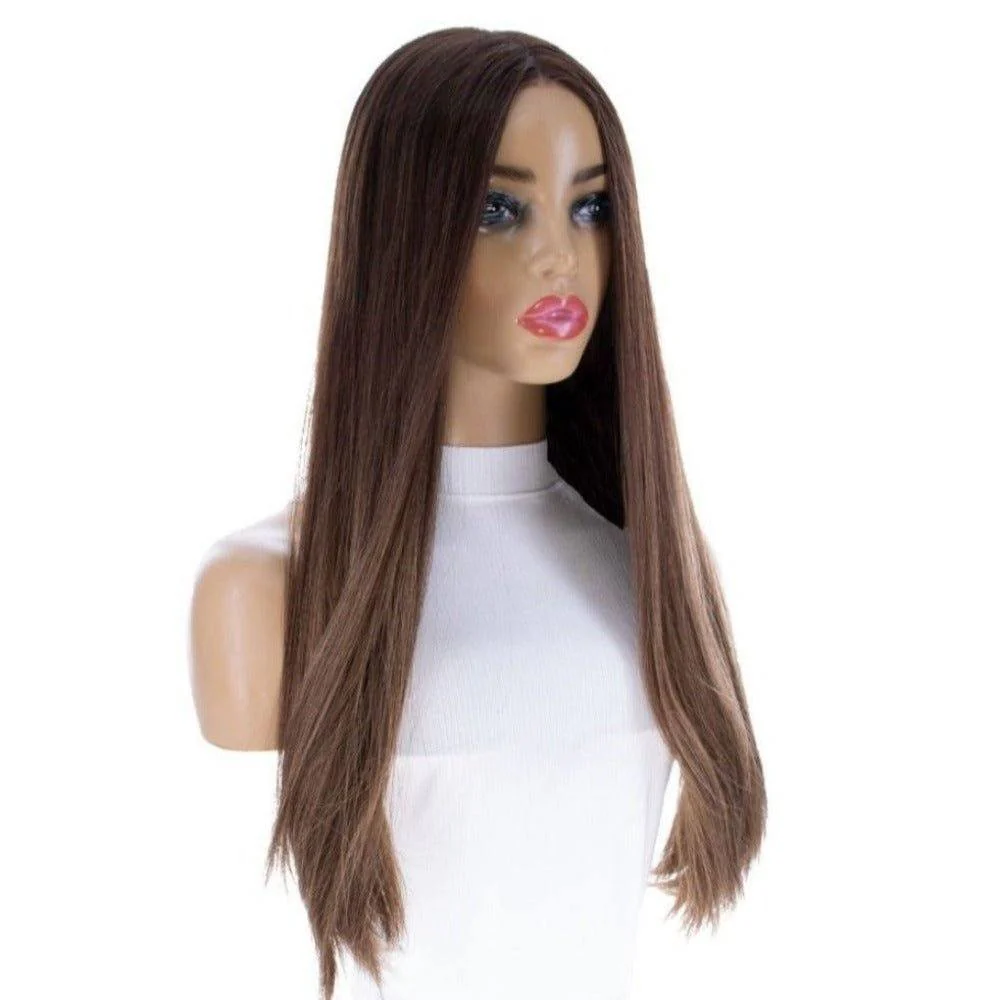 24" Divine Lace Top Wig Medium Brown Balayage - Image 7