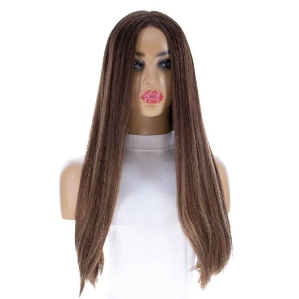 24" Divine Lace Top Wig Medium Brown Balayage - Image 8