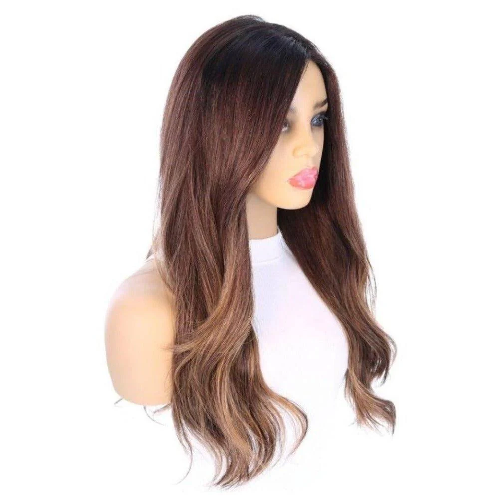 24" Gisele Silk Top Wig Dark Brown Balayage w/ Rooting - Image 2
