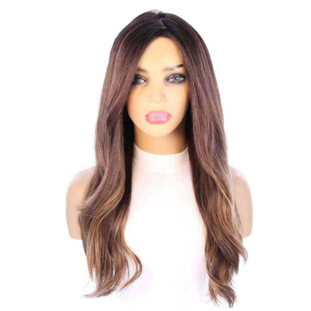 24" Gisele Silk Top Wig Dark Brown Balayage w/ Rooting - Image 3