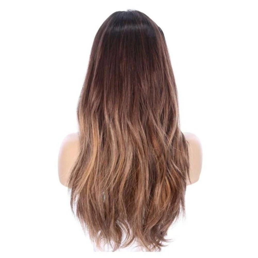 24" Gisele Silk Top Wig Dark Brown Balayage w/ Rooting - Image 4