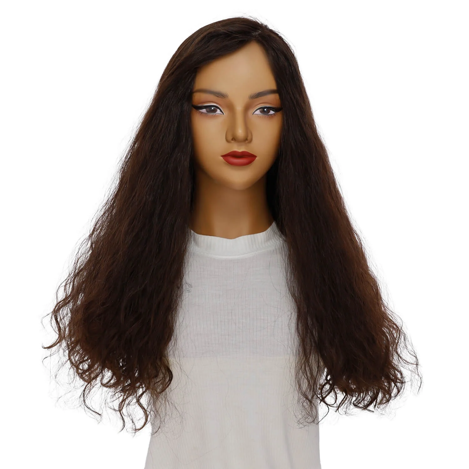 24" Luxe Silk Top Wig #2 Neutral Dark Brown Wavy - Image 2