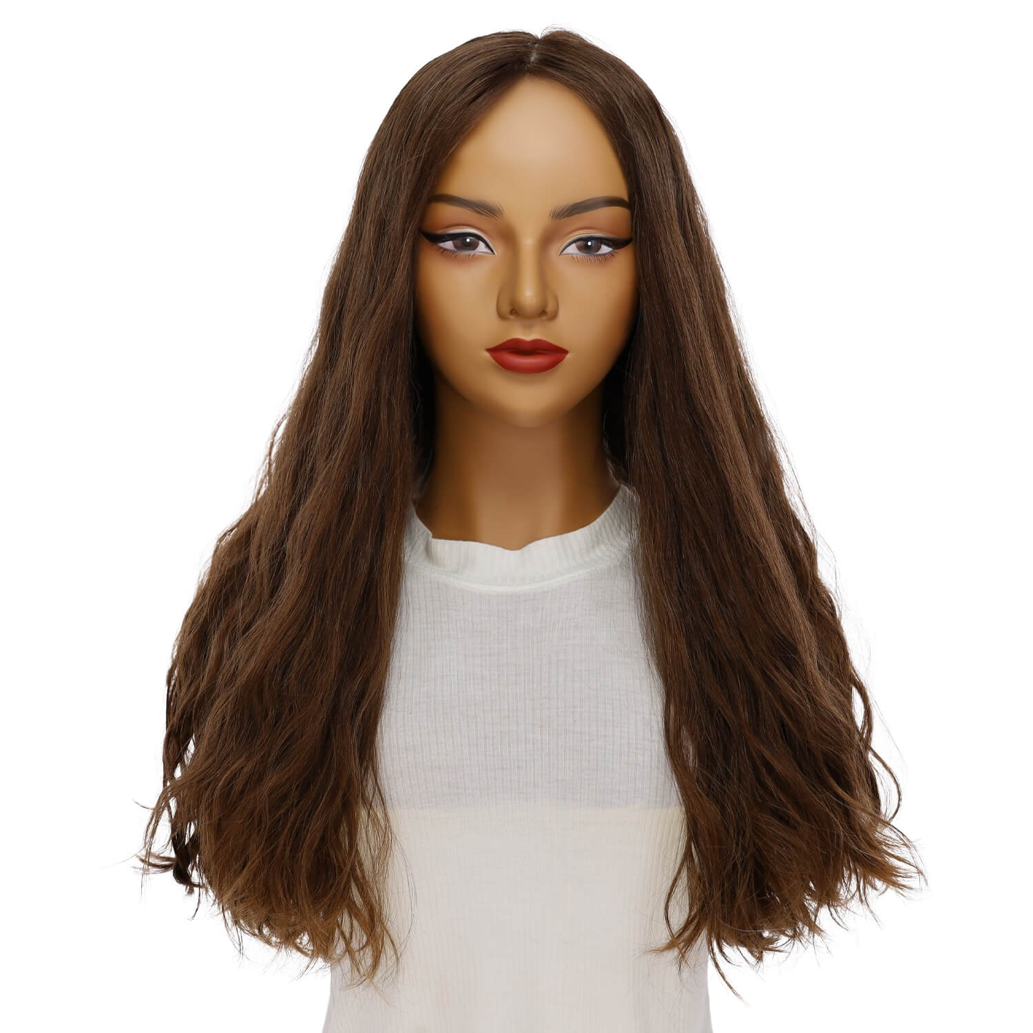 24" Luxe Silk Top Wig #8 Warm Medium Brown Wavy - Image 2