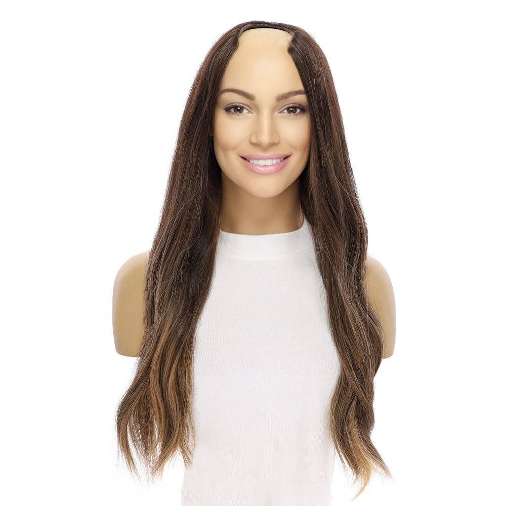 24" U-Shape Wig Dark Brown Balayage - Image 3