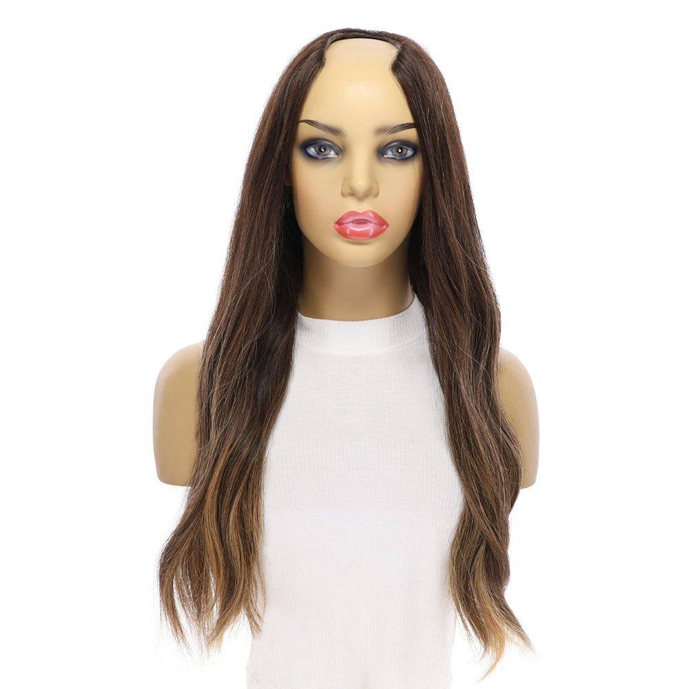 24" U-Shape Wig Dark Brown Balayage - Image 5
