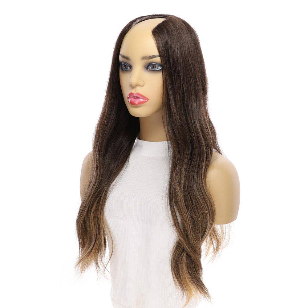 24" U-Shape Wig Dark Brown Balayage - Image 7