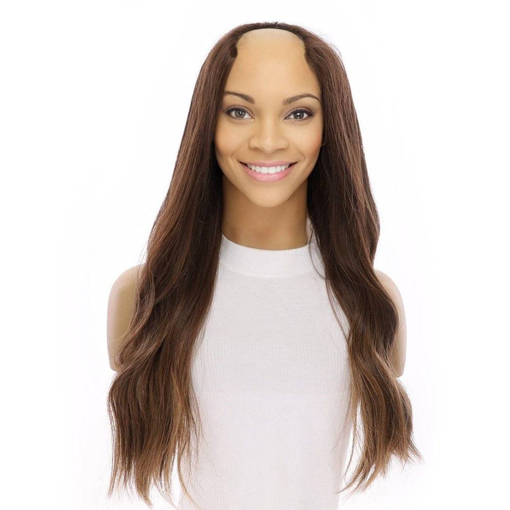 24" U-Shape Wig Medium Brown Balayage - Image 3
