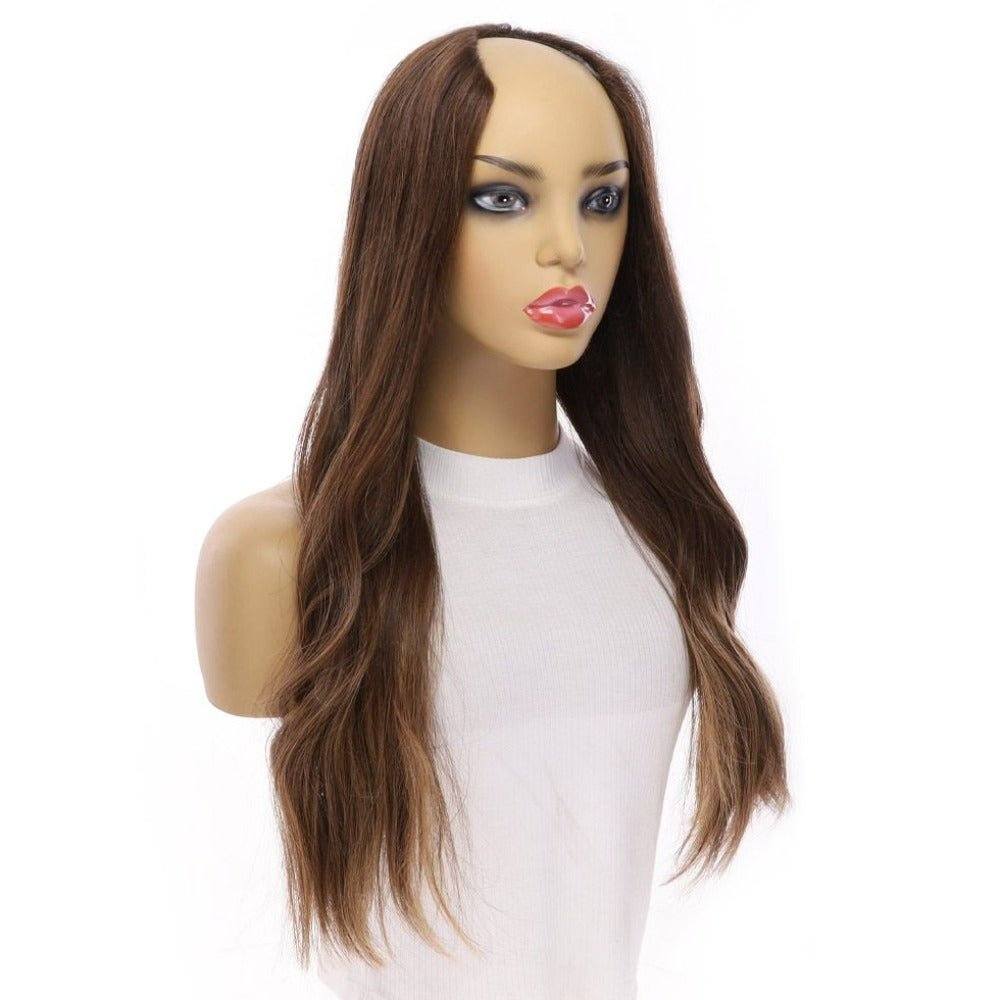 24" U-Shape Wig Medium Brown Balayage - Image 4