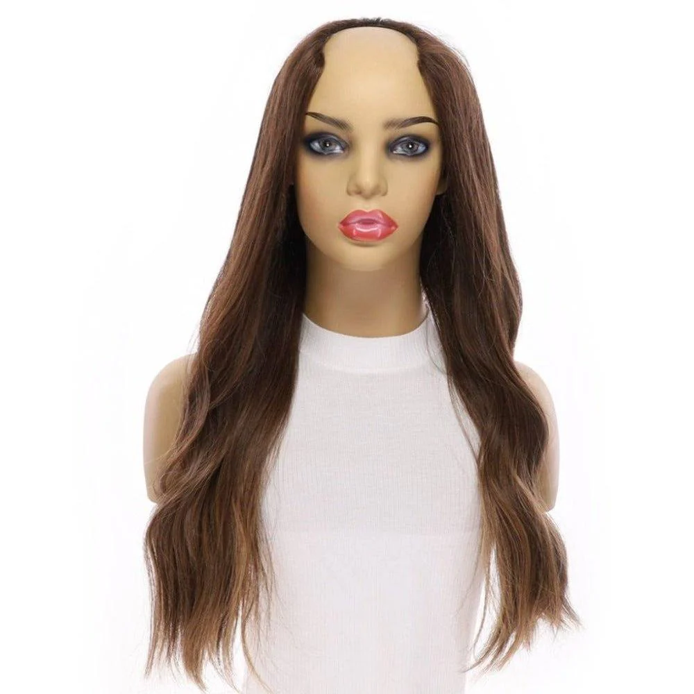 24" U-Shape Wig Medium Brown Balayage - Image 5