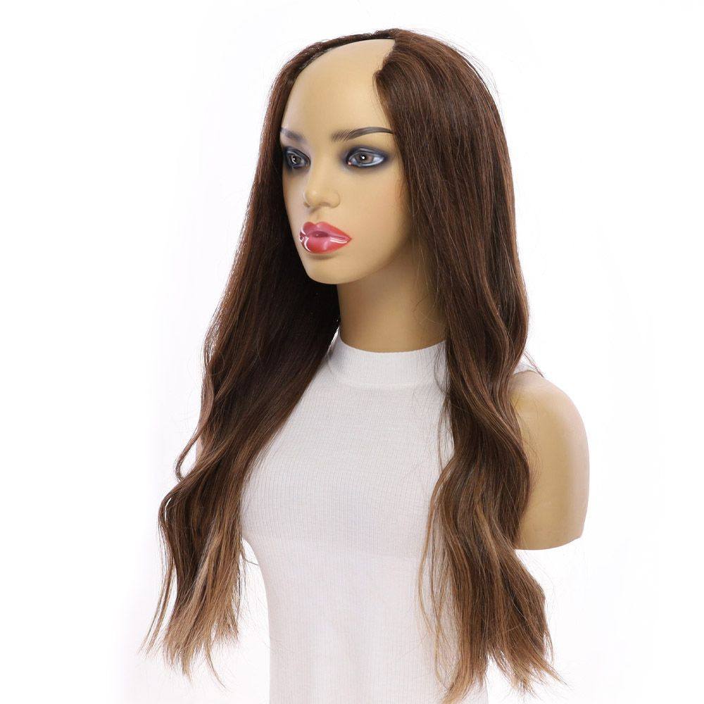 24" U-Shape Wig Medium Brown Balayage - Image 6