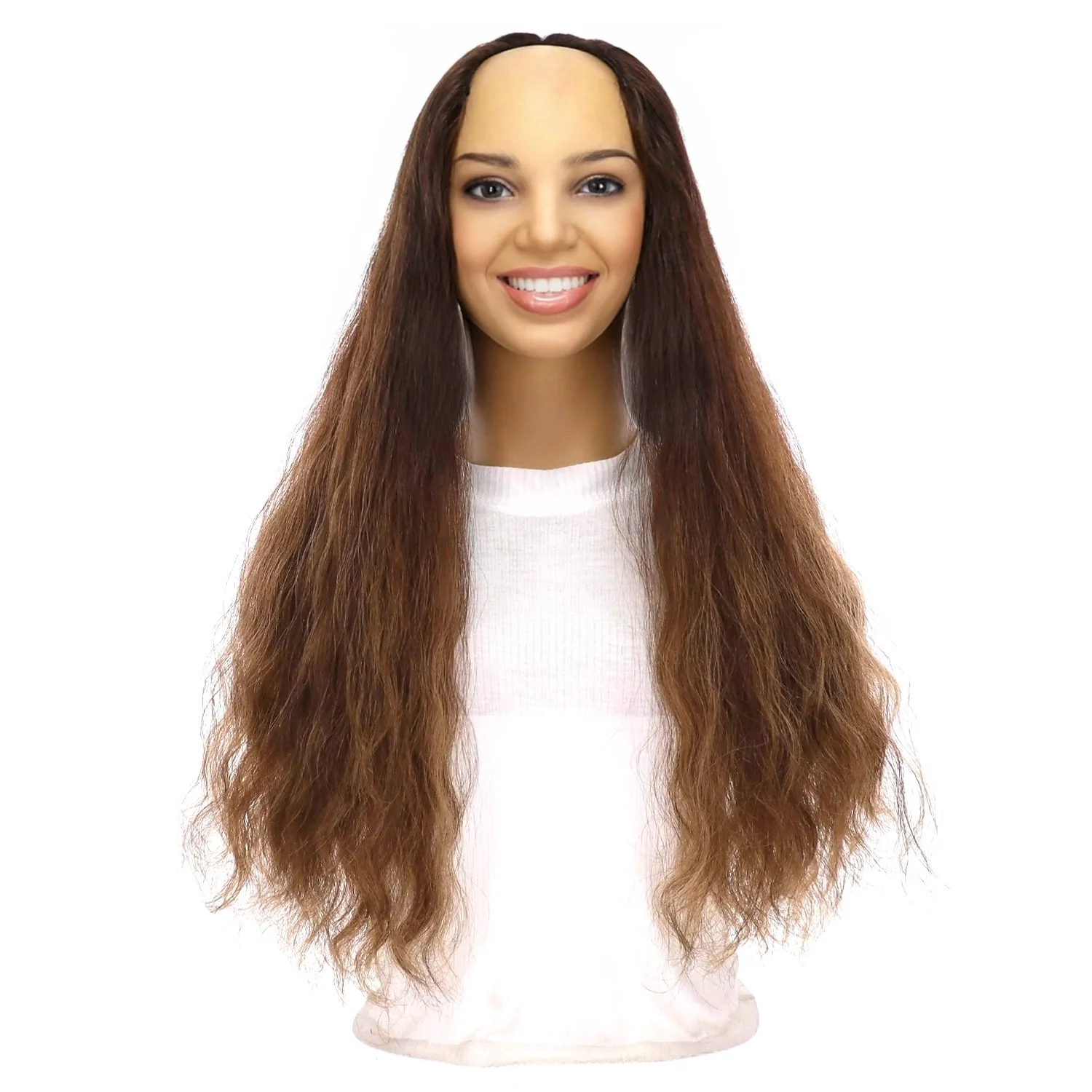 24" U-Shape Topper Medium Brown Balayage Wavy - Image 2