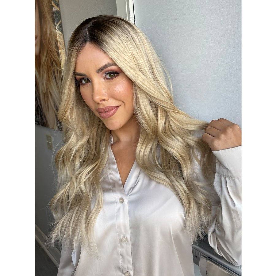 26" Amber Silk Top Wig Platinum Blonde w/ Full Rooting - Image 2