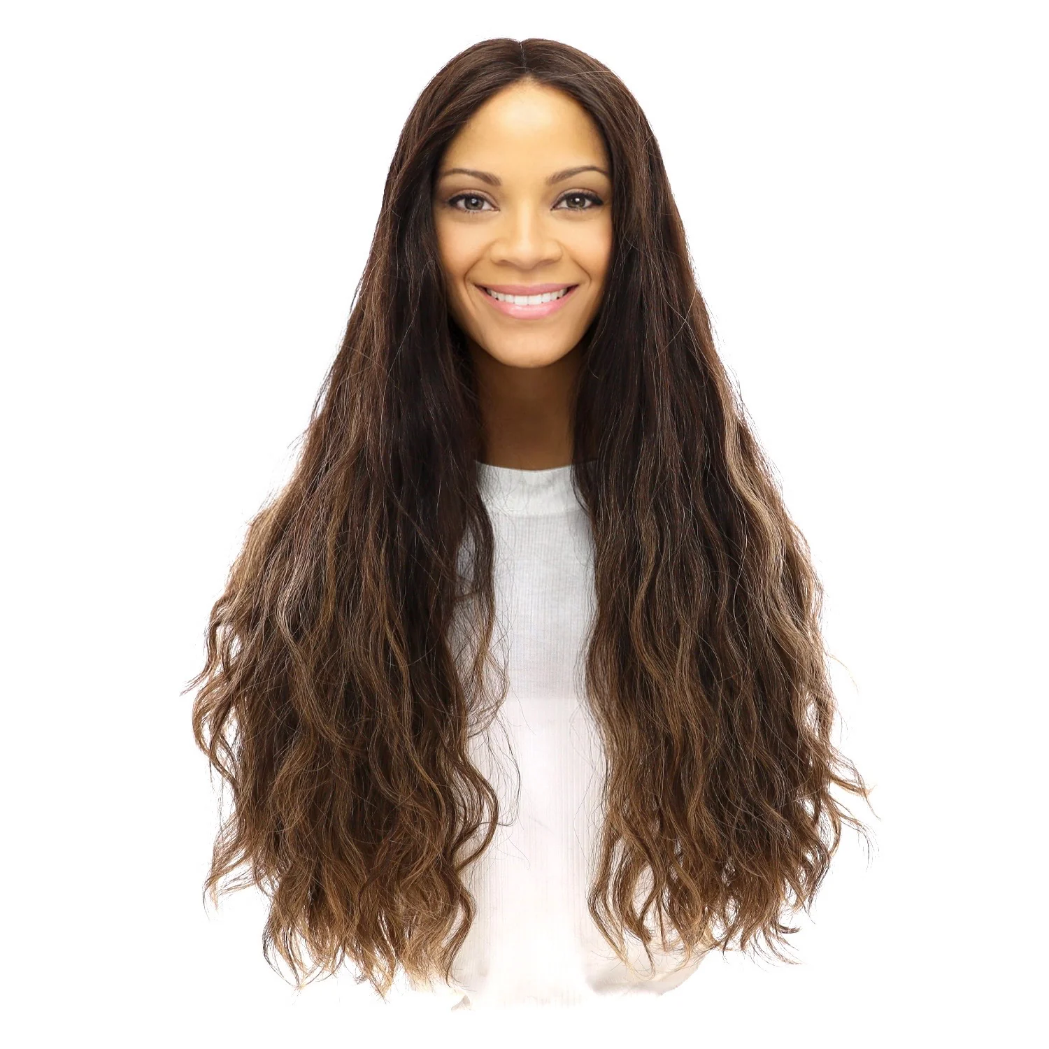 26" Divine Lace Top Wig Dark Brown Balayage Wavy - Image 3