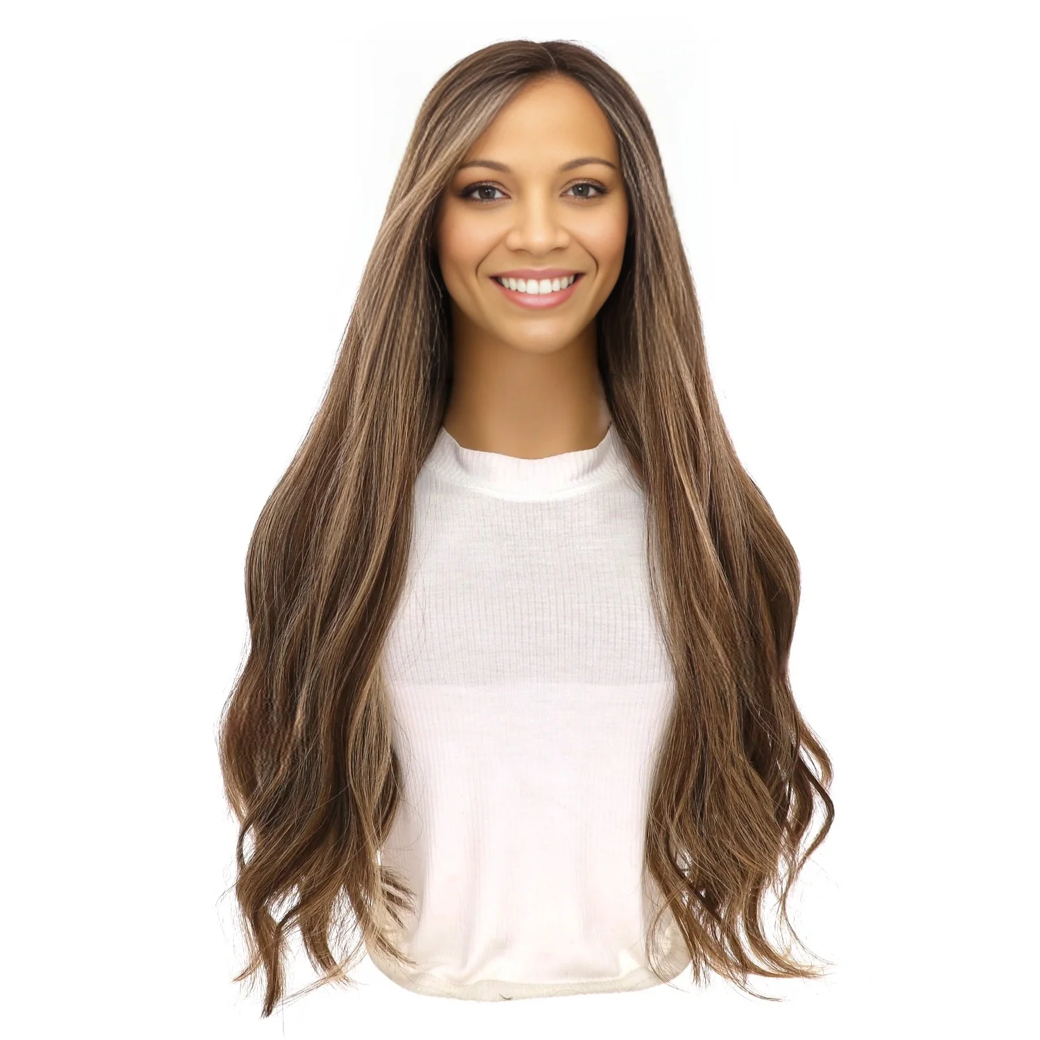 26" Divine Lace Top Wig Medium Brown w/ Highlights - Image 2