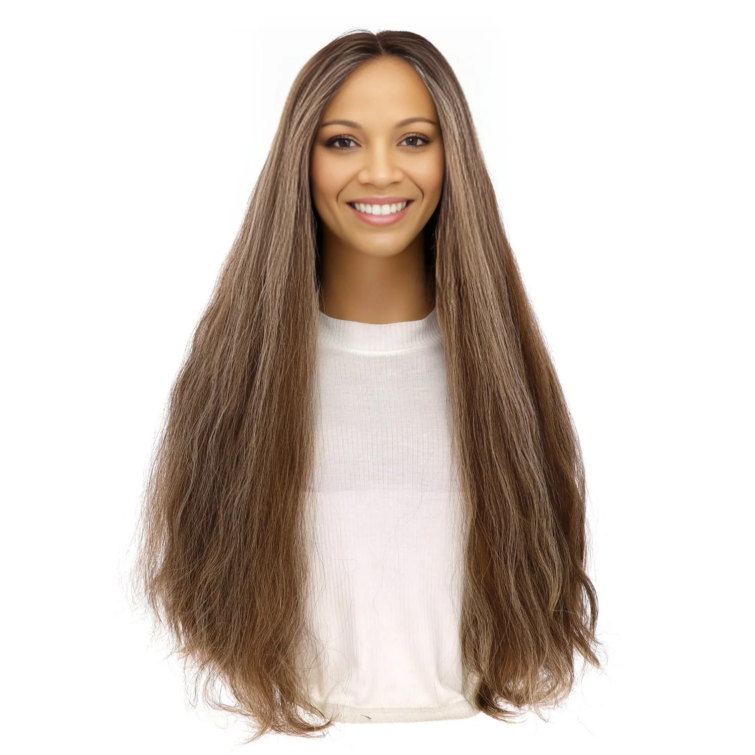 26" Divine Lace Top Wig Medium Brown w/ Highlights Wavy - Image 2