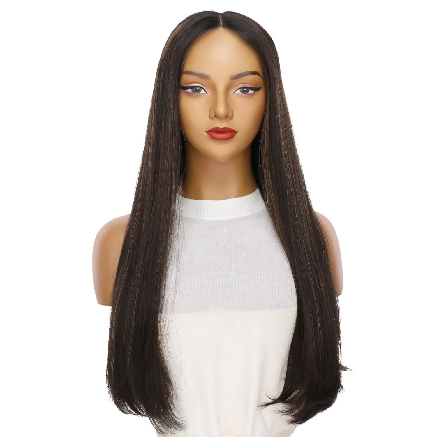 26" Divine Lace Top Wig Soft Black w/ Highlights - Image 2