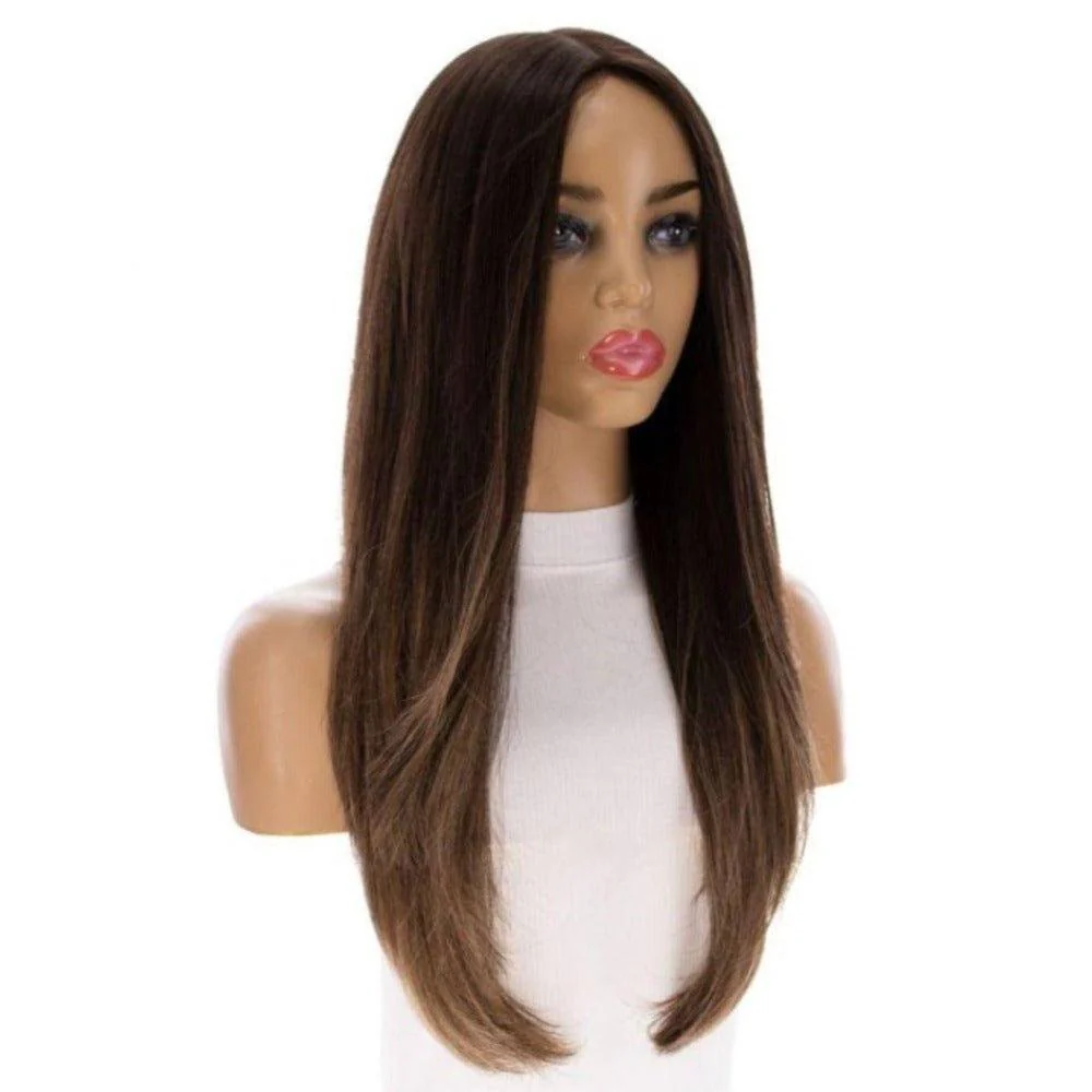 26" Amber Silk Top Wig Dark Brown Balayage - Image 3