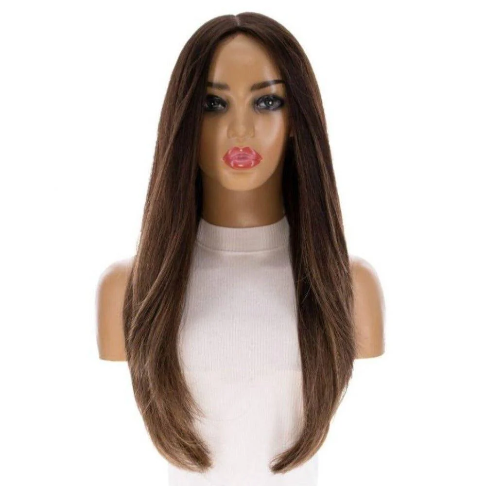 26" Amber Silk Top Wig Dark Brown Balayage - Image 4