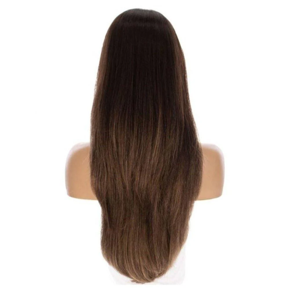 26" Amber Silk Top Wig Dark Brown Balayage - Image 5