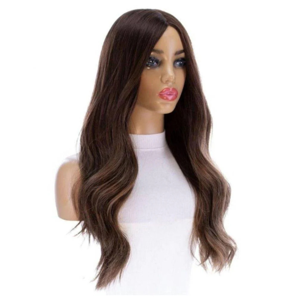 26" Amber Silk Top Wig Medium Brown Balayage - Image 3