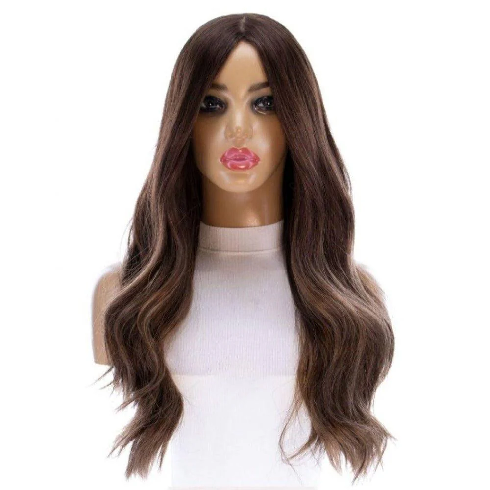 26" Amber Silk Top Wig Medium Brown Balayage - Image 4