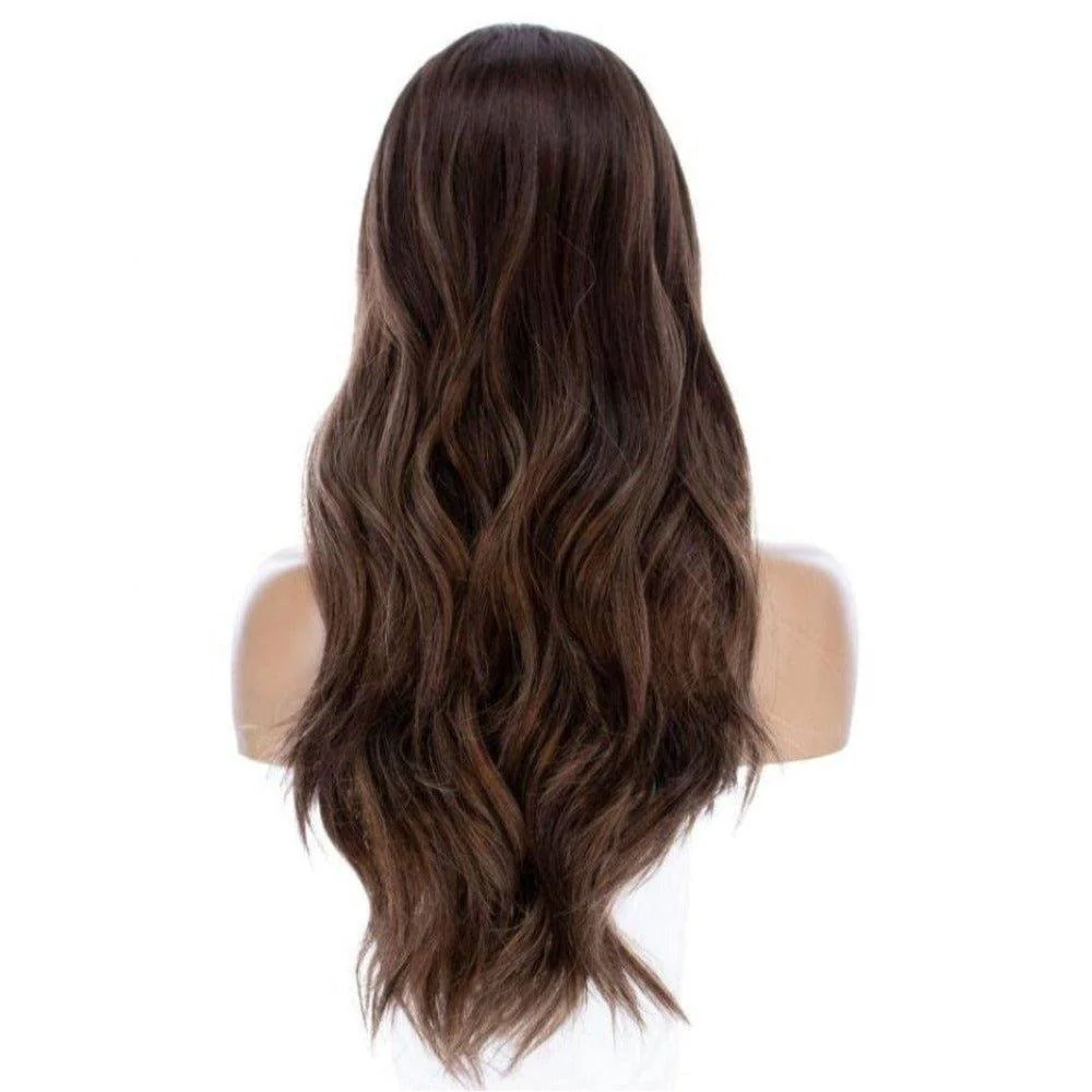 26" Amber Silk Top Wig Medium Brown Balayage - Image 5