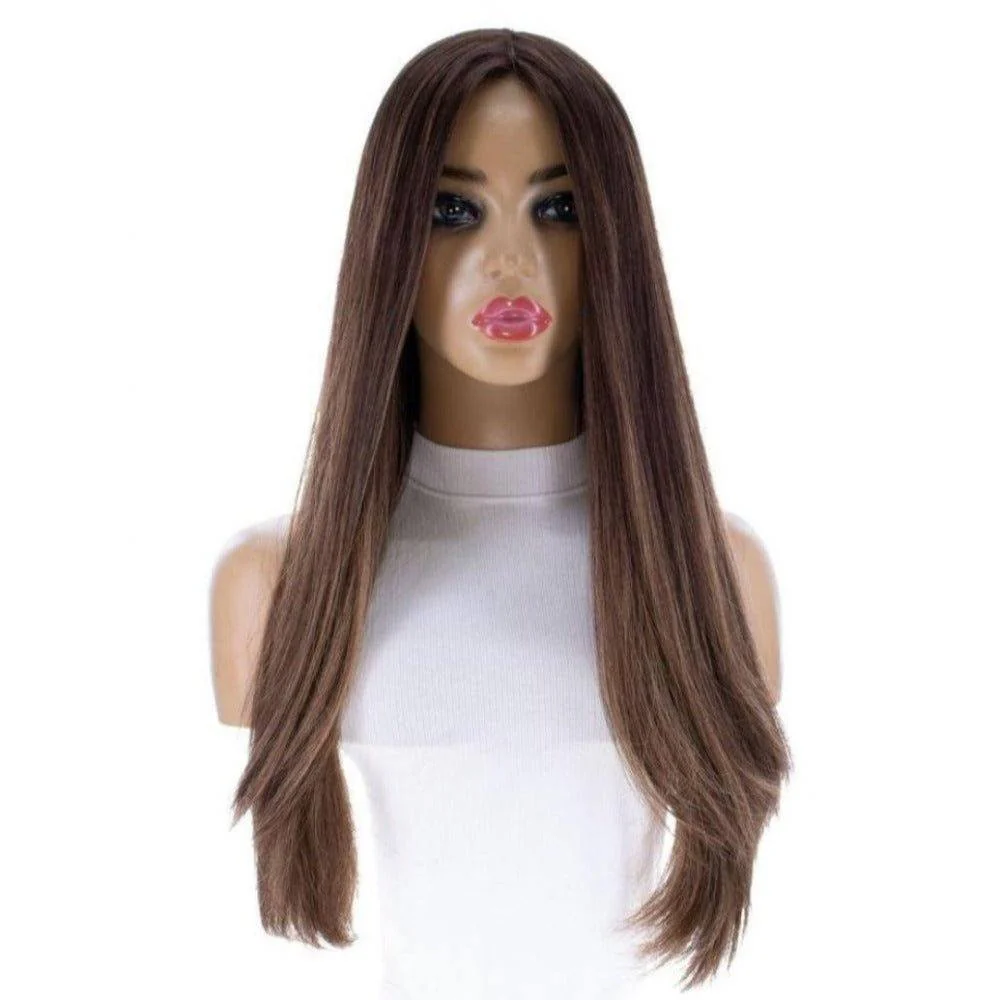 26" Amber Silk Top Wig Medium Brown Balayage - Image 7