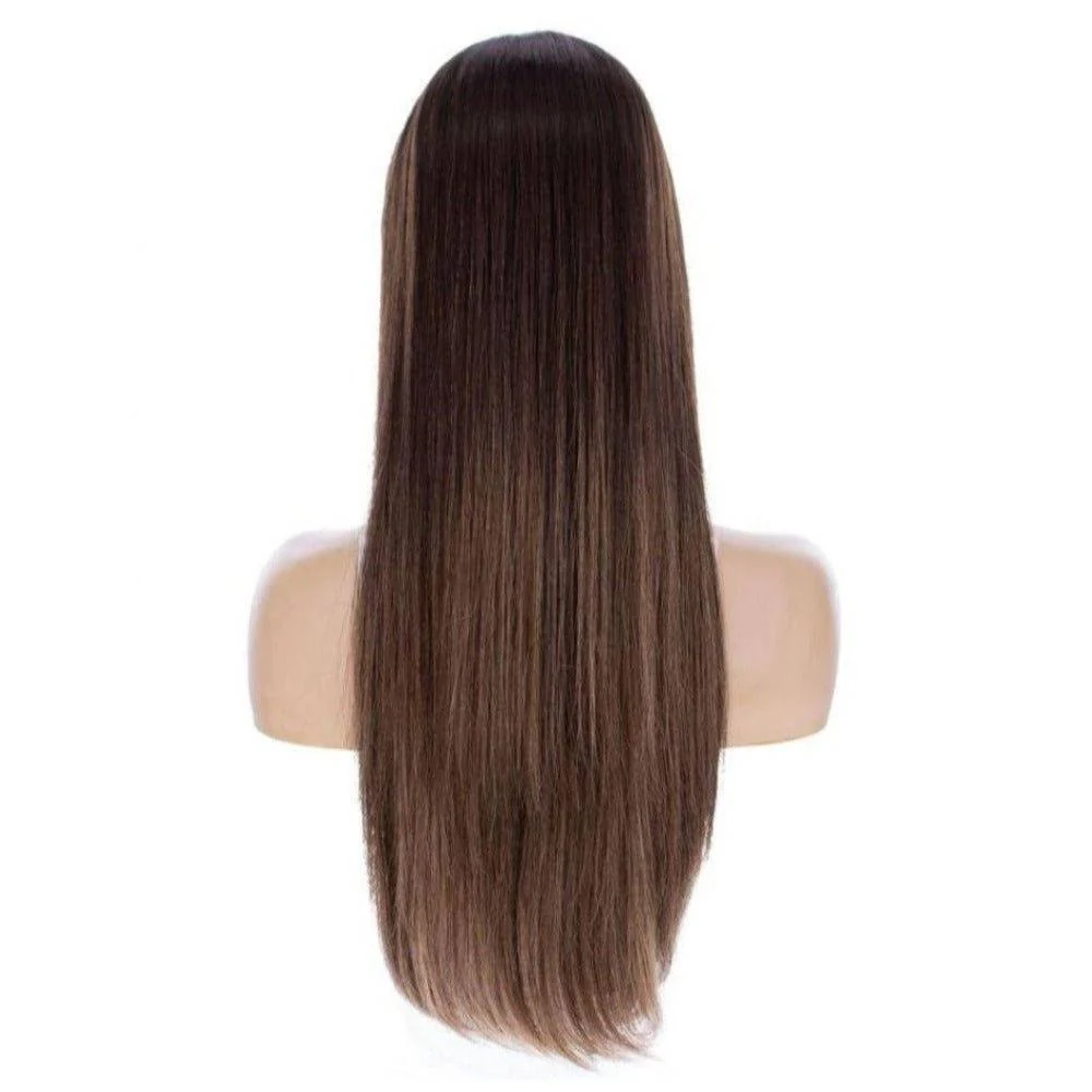 26" Amber Silk Top Wig Medium Brown Balayage - Image 8