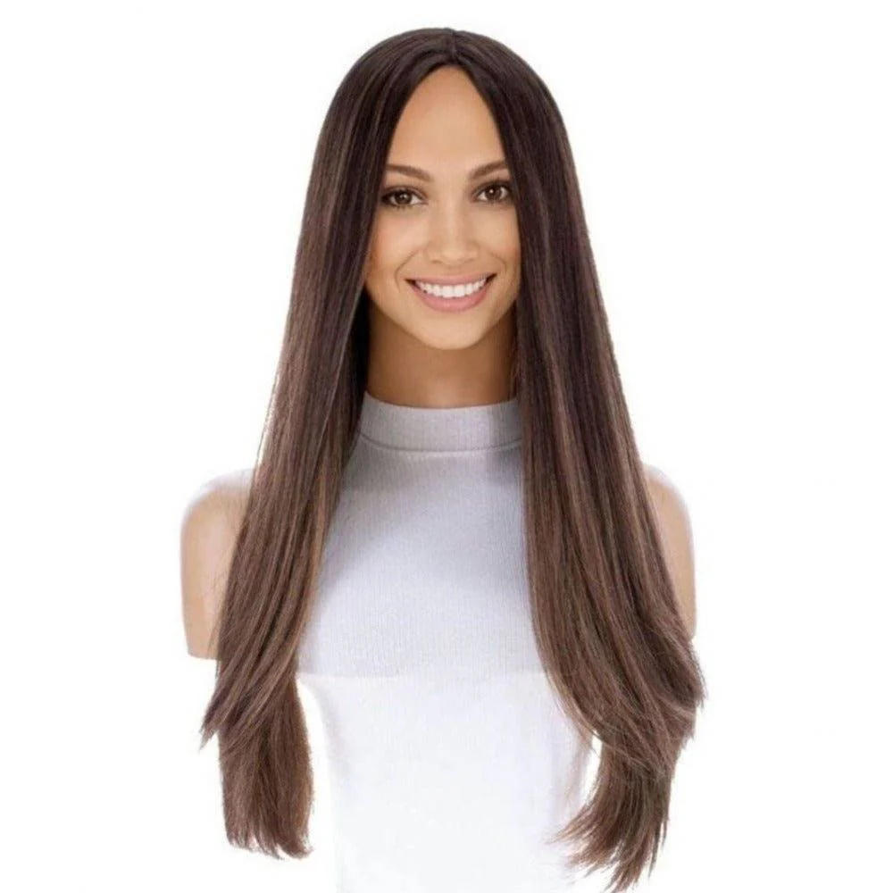 26" Ponytail Silk Top Wig Medium Brown Balayage - Image 2