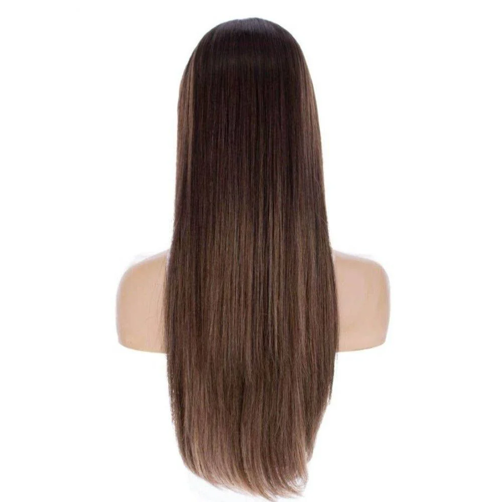 26" Ponytail Silk Top Wig Medium Brown Balayage - Image 3
