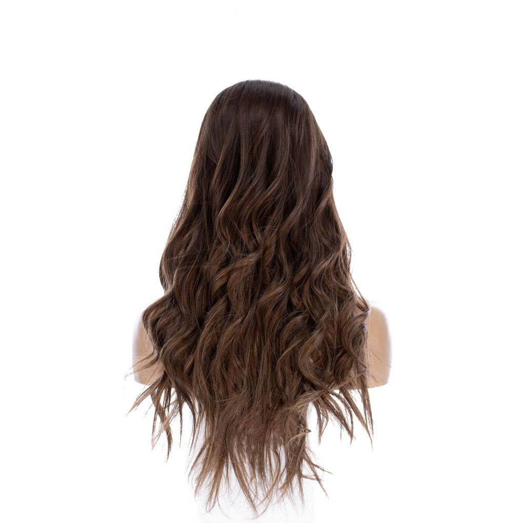 26" Ponytail Silk Top Wig Medium Brown Balayage - Image 5