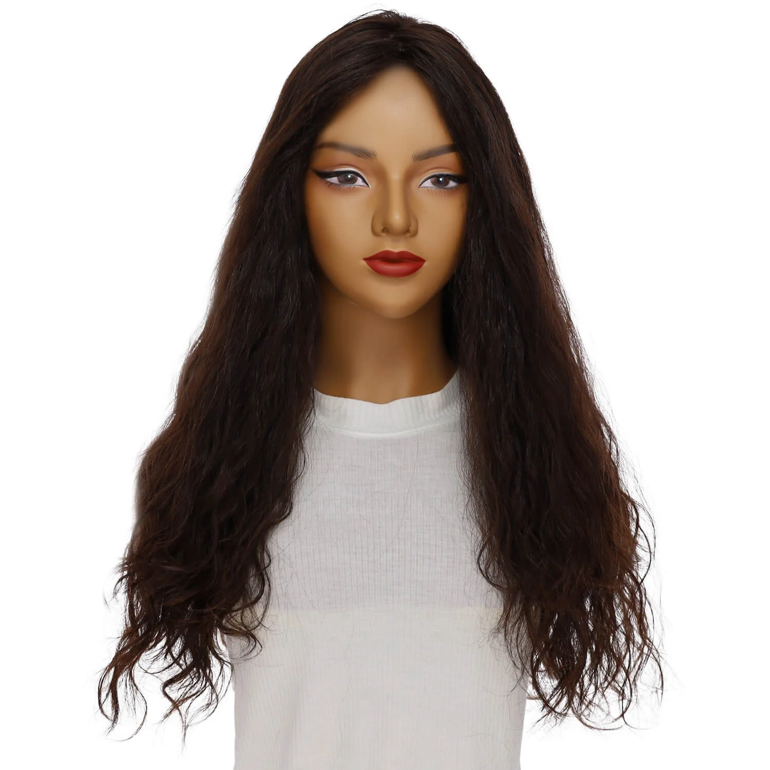 26" Luxe Silk Top Wig #4 Dark Brown Wavy - Image 2