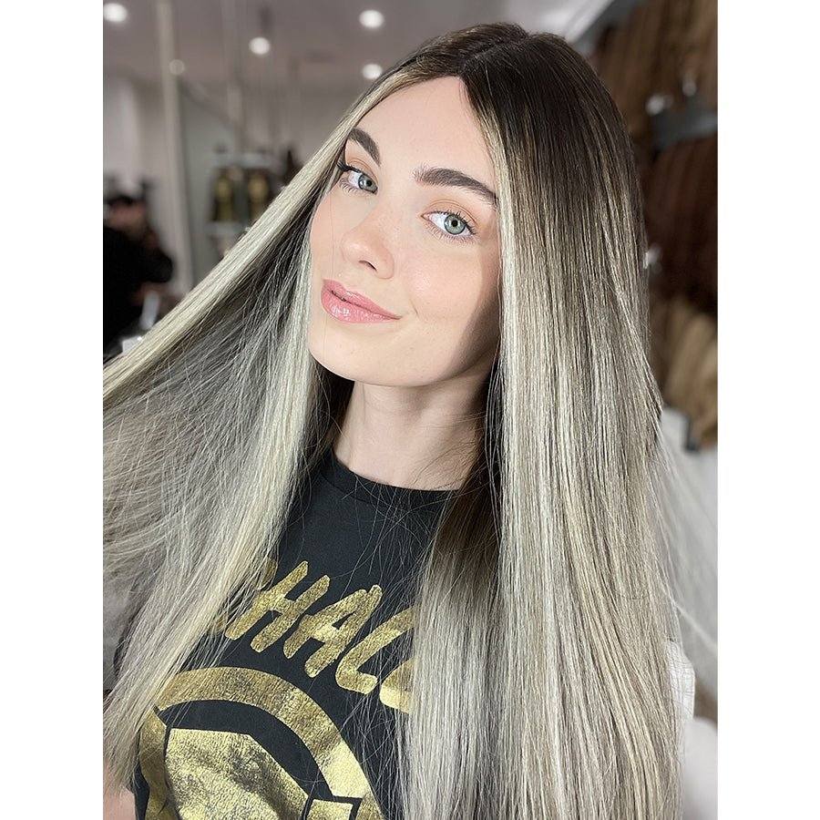 26" Ponytail Silk Top Wig Ash Blonde w/ Reverse Balayage - Image 2