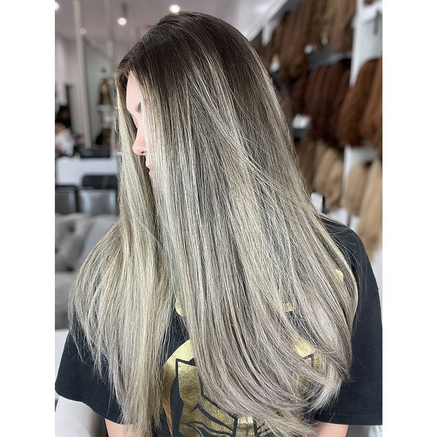 26" Ponytail Silk Top Wig Ash Blonde w/ Reverse Balayage - Image 3