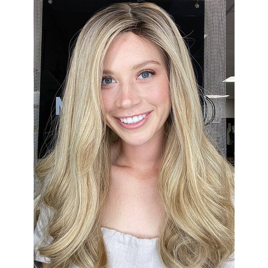 26" Ponytail Silk Top Wig Ash Blonde w/ Full Rooting - Image 2