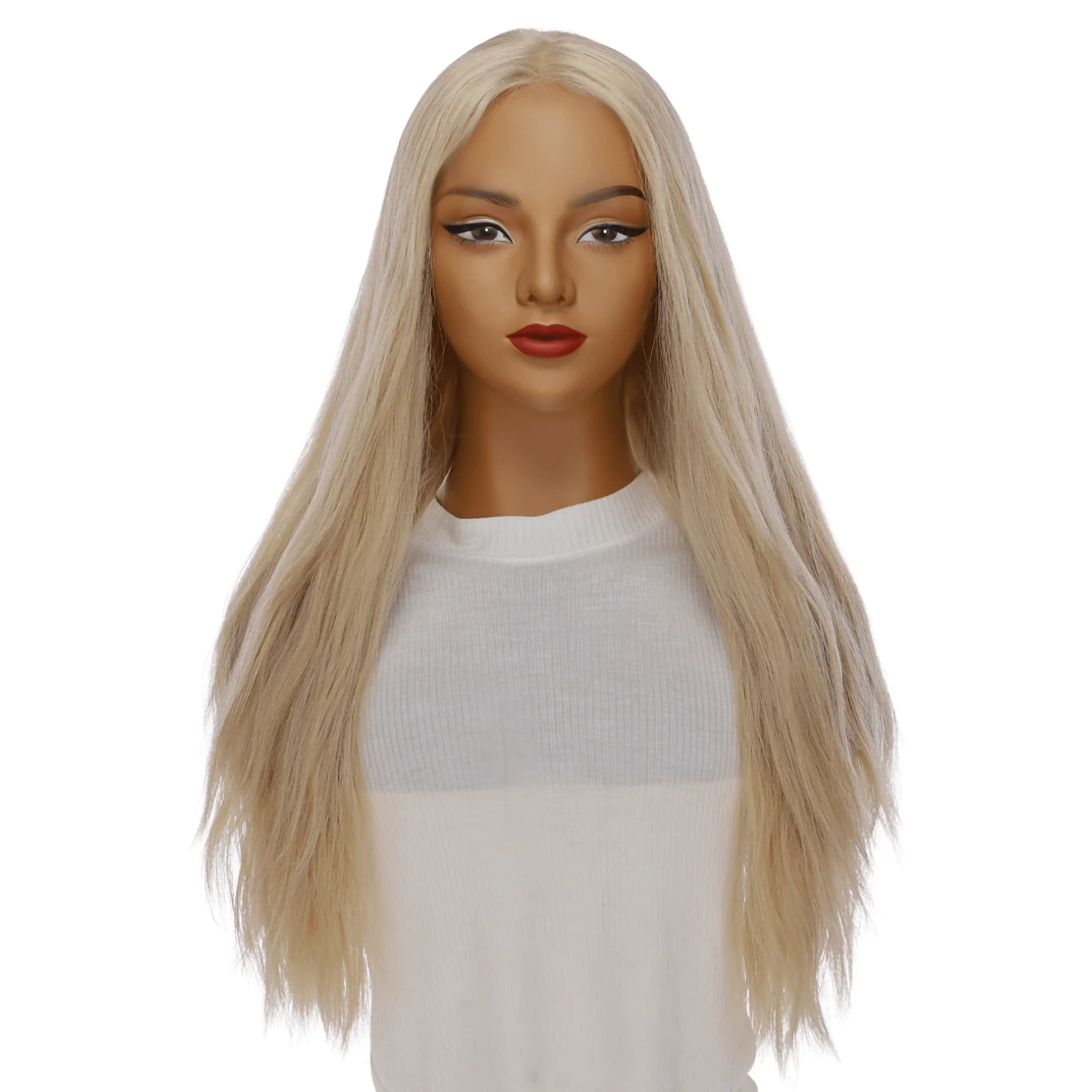 26" Ponytail Silk Top Wig Beige Blonde w/ No Rooting Wavy - Image 2