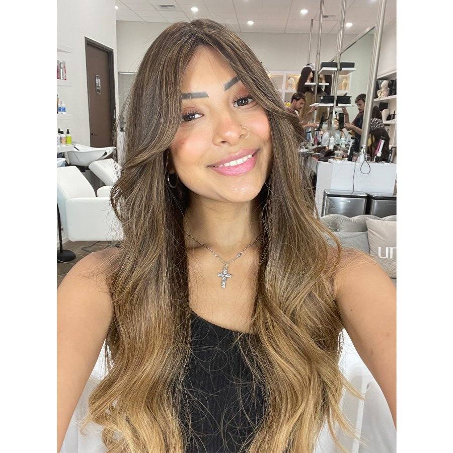 26" Ponytail Silk Top Wig Dark Brown Ombre - Image 2