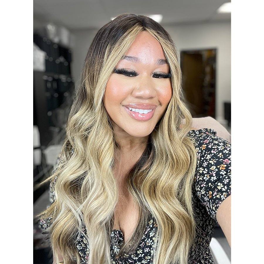 26" Ponytail Silk Top Wig Golden Blonde w/ Reverse Balayage - Image 2