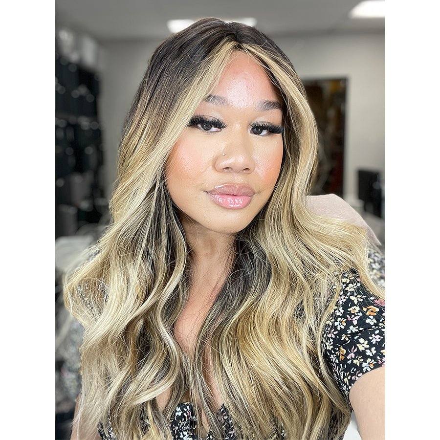 26" Ponytail Silk Top Wig Golden Blonde w/ Reverse Balayage - Image 3