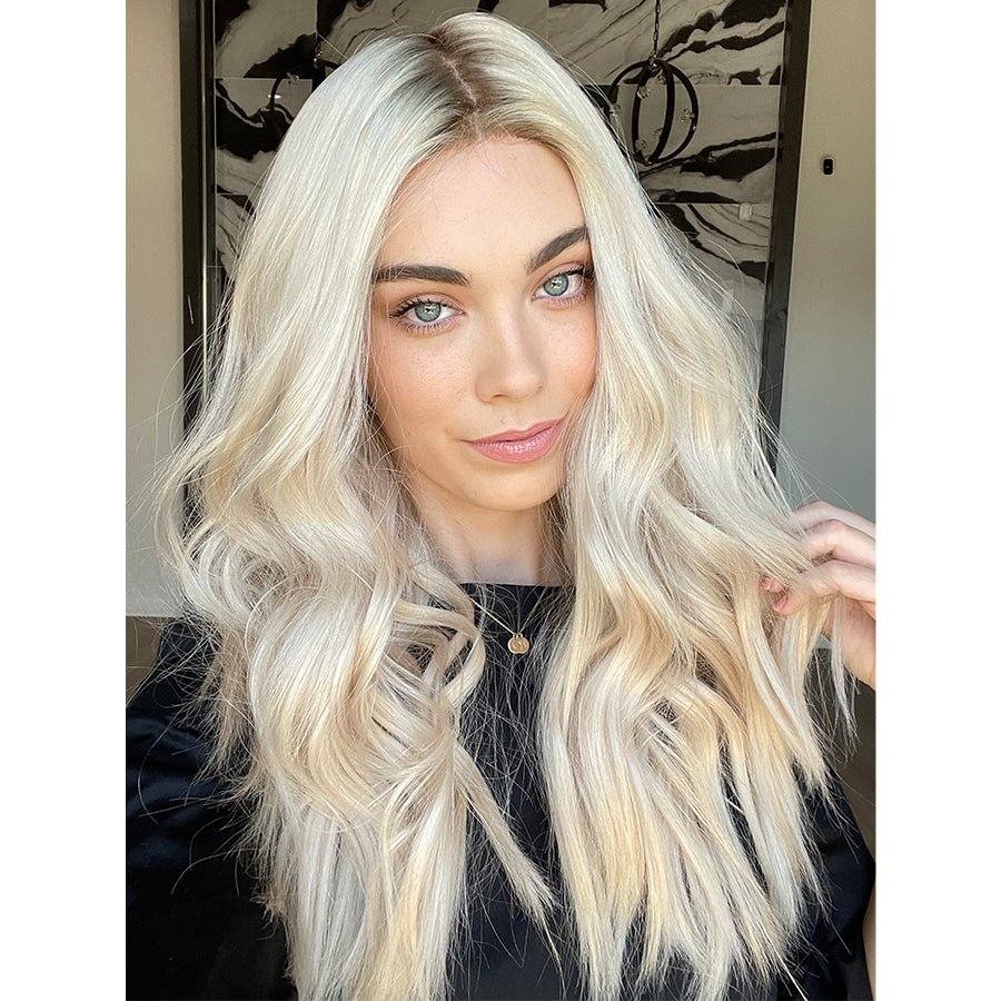 26" Ponytail Silk Top Wig Ice Blonde w/ Partial Rooting - Image 3