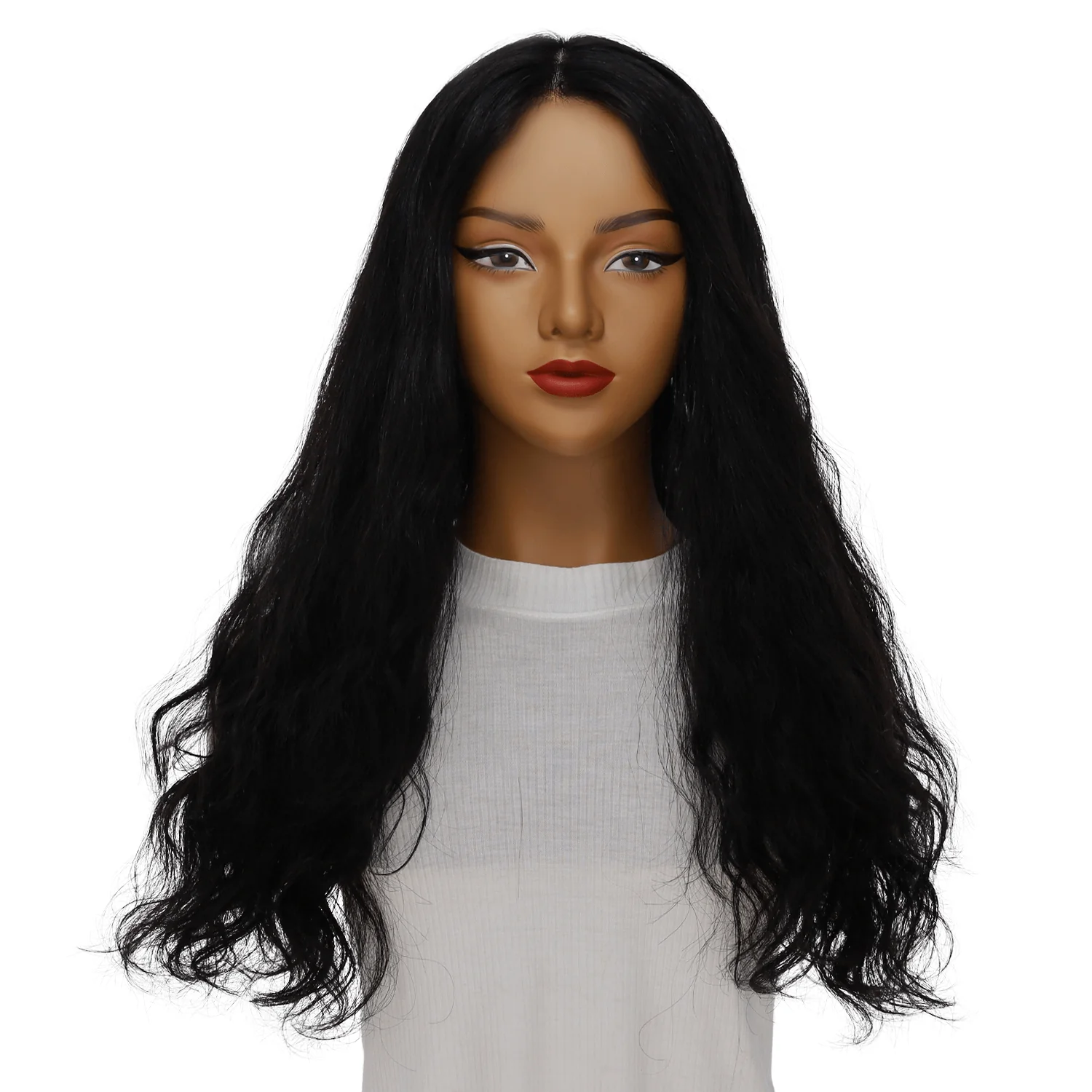 26" Ponytail Silk Top Wig Jet Black Wavy - Image 2