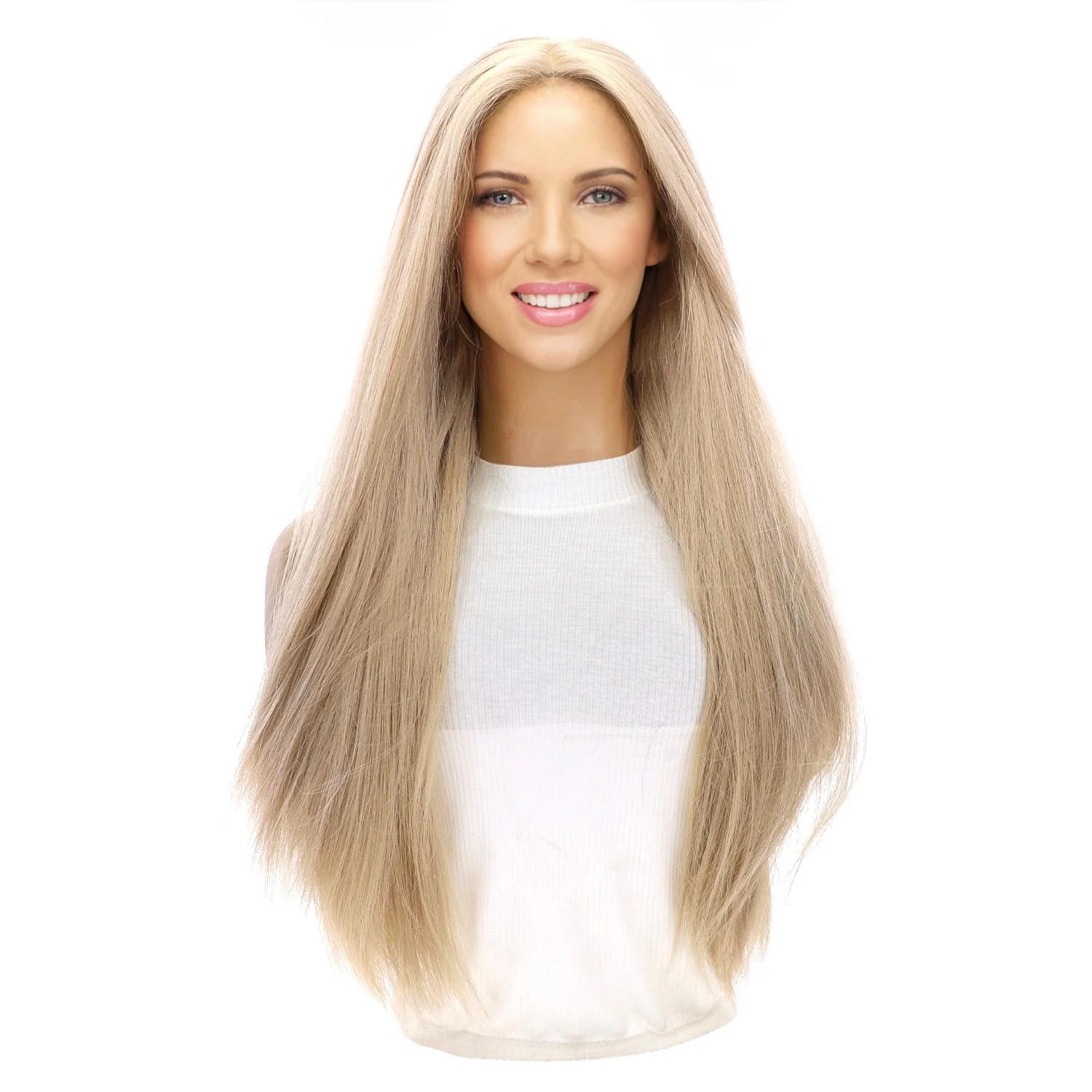 26" Ponytail Silk Top Wig Beige Blonde w/ No Rooting - Image 2