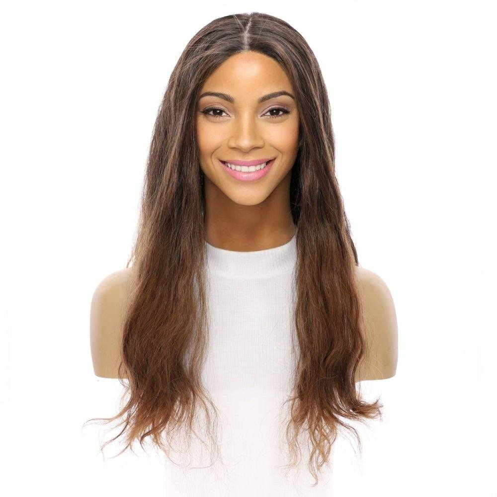 26" Ponytail Silk Top Wig Dark Brown Ombre Wavy - Image 2