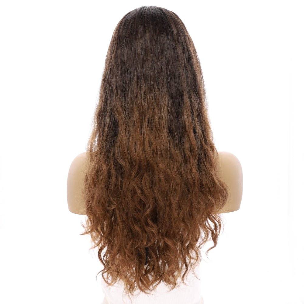 26" Ponytail Silk Top Wig Dark Brown Ombre Wavy - Image 3