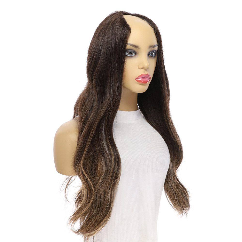 26" U-Shape Wig Dark Brown Balayage - Image 4