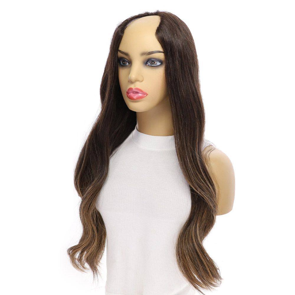 26" U-Shape Wig Dark Brown Balayage - Image 6