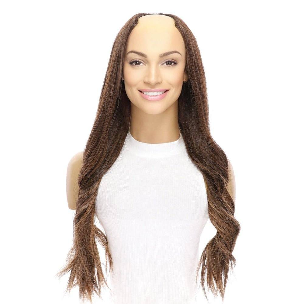 26" U-Shape Wig Medium Brown Balayage - Image 3