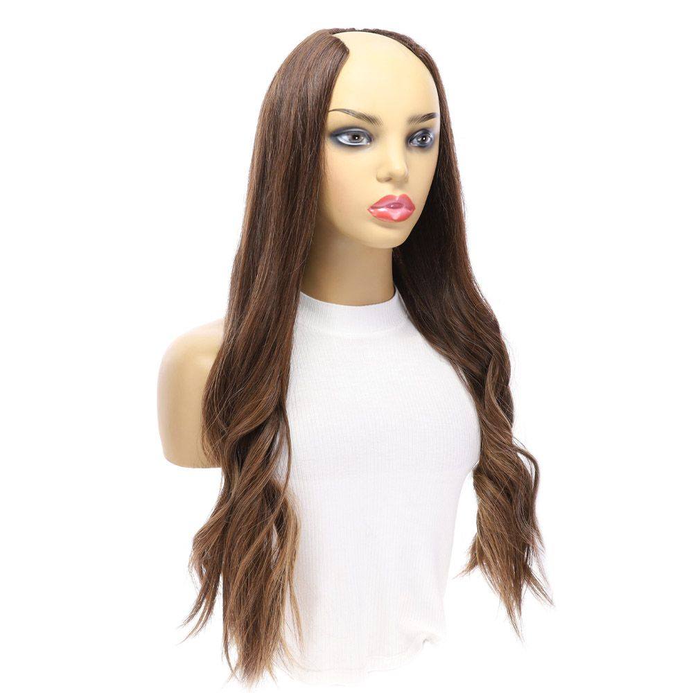 26" U-Shape Wig Medium Brown Balayage - Image 4