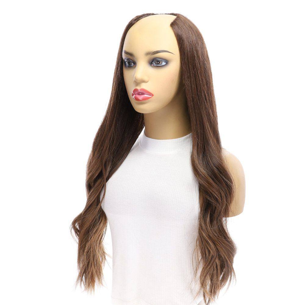 26" U-Shape Wig Medium Brown Balayage - Image 5
